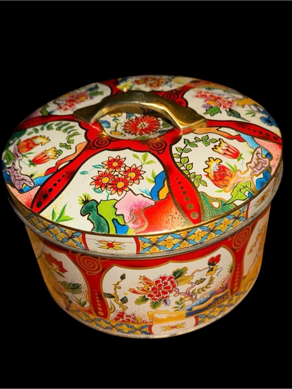 Vintage Gray Dunn & Co. of Scotland Biscuit Tin Cloisonne Floral Pattern
